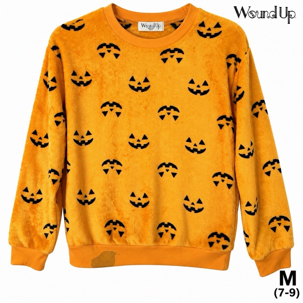 Wound Up Women's M 7-9 Orange Plush Halloween Jack O Lantern Pumpkin Sweatshirt